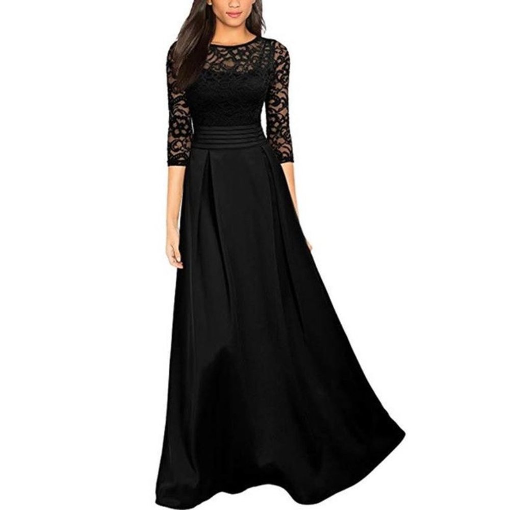 Formal Black Lace Maxi Dress